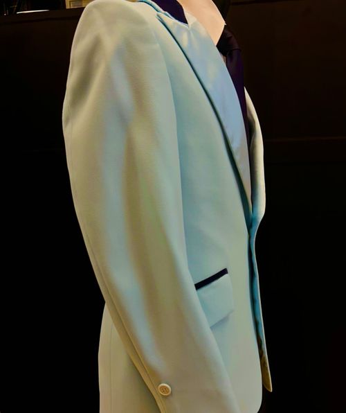 VINTAGE AFTER SIX LIGHT BABY BLUE MENS TUXEDO JACKET W/ NAVY VELVET TRIM RETRO — image 3