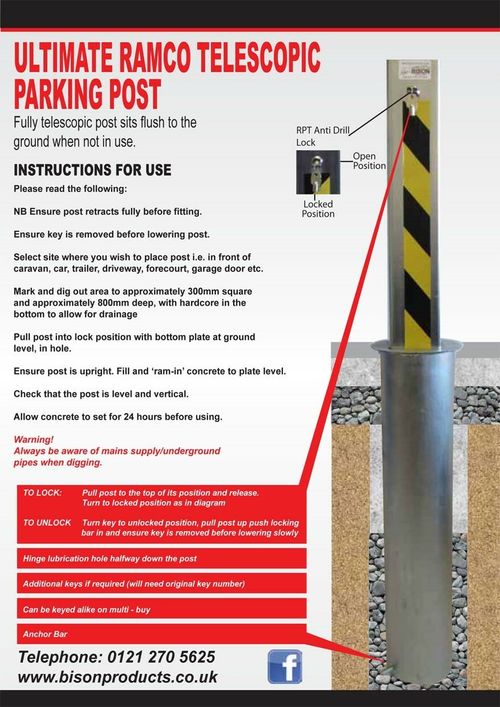 Ultimate Ramco Security Post Ant-Ram Telescopic Driveway Car Secure Bollard SQ — image 7