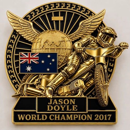 JASON DOYLE - SPEEDWAY WORLD CHAMPIONS SERIES BADGE - SILVER METAL