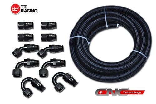 AN-6 Black Nylon PTFE Fuel Line Hose 6M 20FT Swivel Teflon PTFE Fitting Kit BK