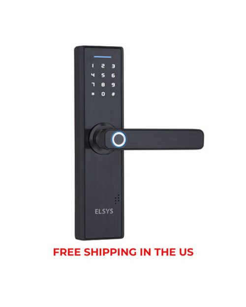 Digital Lock with Handle - Fingerprint Door Lock & Numeric Access - Black