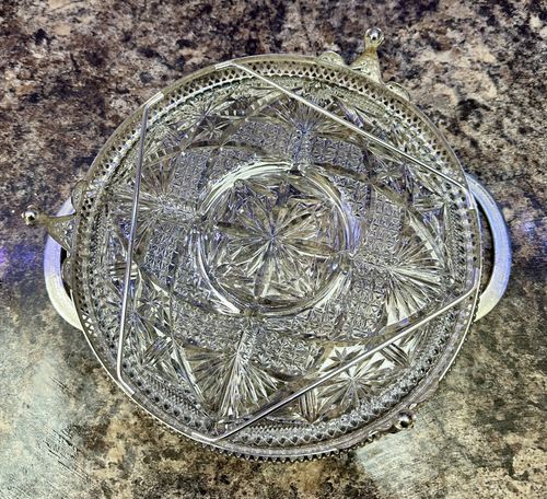 Vintage Mayell England Cut Crystal Divided Serving Dish ELL Silver-plated stand — image 6
