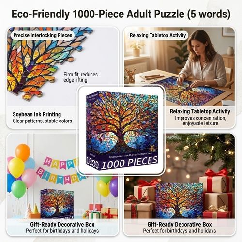 1000 Pieces Stained Glass Jigsaw Puzzle, Beautiful Tree of Life Art Puzzles — image 10