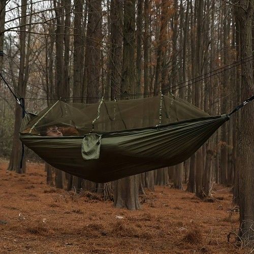 Outdoor Camping Hammock With Mosquito Net Portable Travel Hammock + Tree Straps