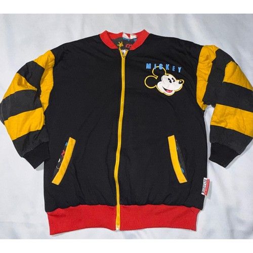 Vintage Mickey & Co Donnkenny Bomber Jacket Mickey Mouse Black Red Yellow OSFM