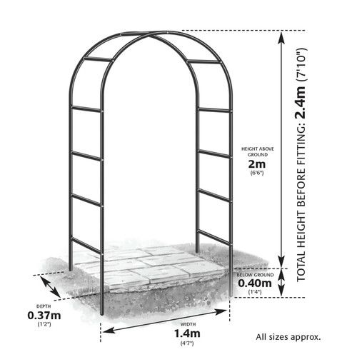 2.4 M Garden Arch Trellis Metal Tubular Frame Climbing Plant Archway Arbour UK🔥