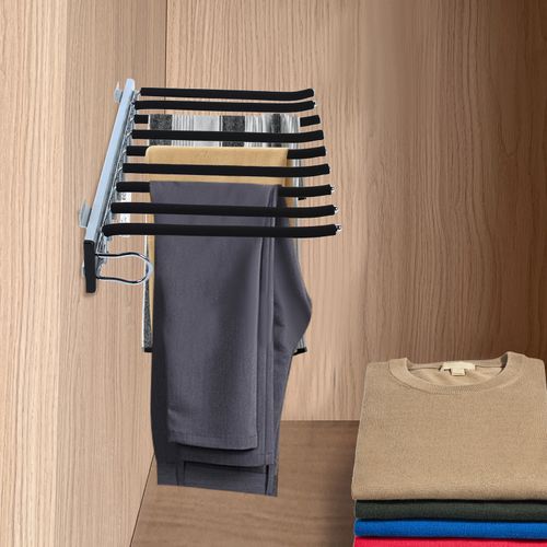 Heavy Duty Wardrobe Pull-out Trouser Rack w/Silent Rail Left Mounting Steel Rack — image 1