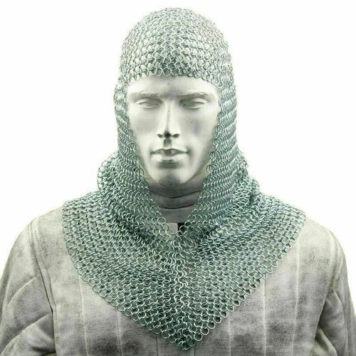 Medieval Aluminum Chainmail Coif Hood Chain Mail Armor LARP SCA Reenactment Cosp