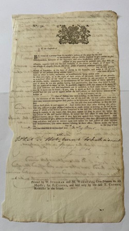 1764 George III Legal Document Paper Warrant W Strahan T Cadell Handwritten Poem
