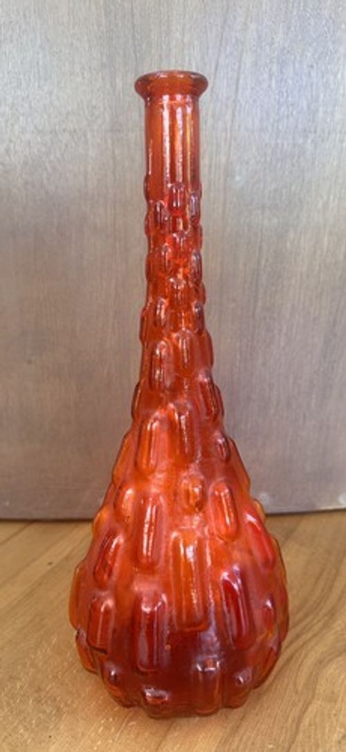 Vintage Empoli Brick Genie Bottle Decanter Orange Italian Art Glass Decanter 15”