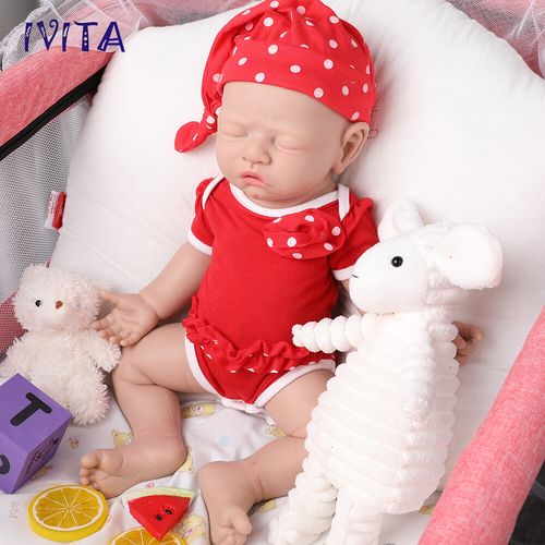 IVITA 17”Handmade Sleeping Girl Full Body Silicone Reborn Baby Doll Toy Gifts — image 9