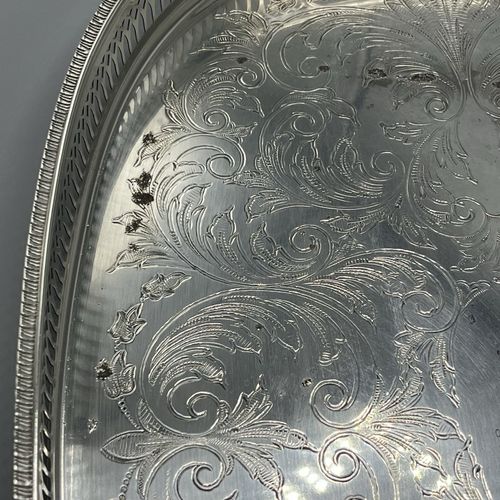 Vintage Silver Plated Gallery Serving Tray Cocktail Drinks Tea Handles Bun Feet — image 11
