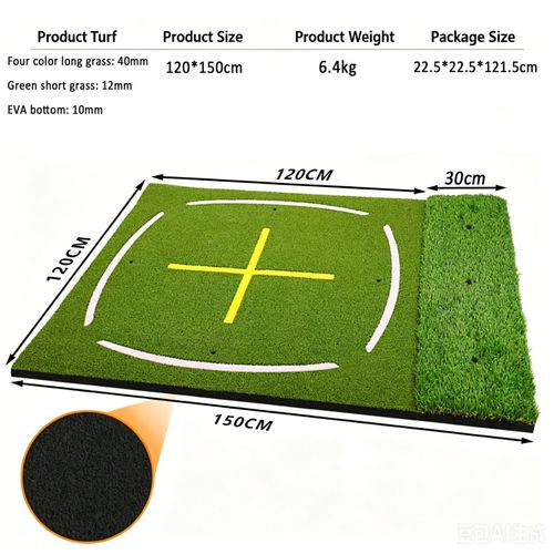 Golf Mat with Dual Turf Golf Hitting Mat with Standing Guide-Line & Swing Path — image 2