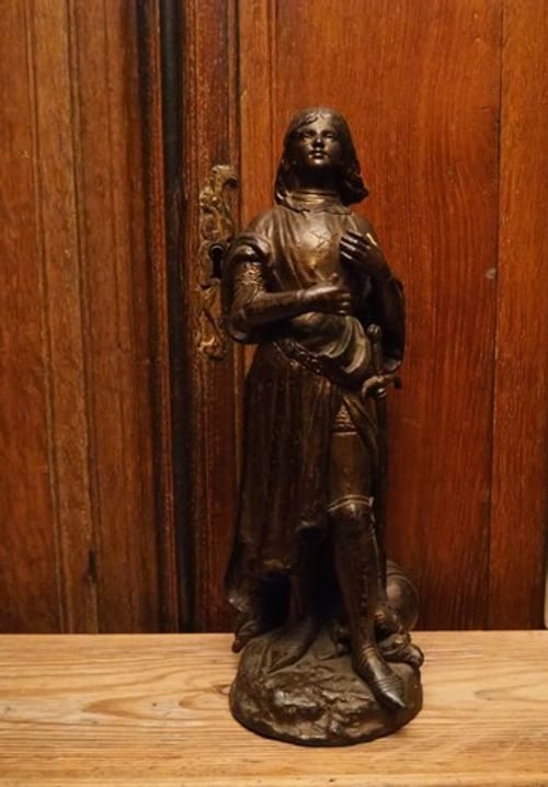 Antique french detailed religious bronze look Statue of Saint Joan of Arc