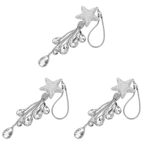 3Pcs Car Bling Hanging Ornaments Silver Star Rearview Mirror Charms