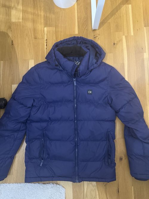 Calvin Klein Golf Men's Blue Hooded Puffer Jacket Size S Full Zip Pockets — image 3