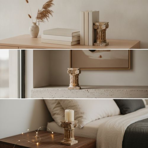 Column Candle Holder Roman-Style Stone Candle Holder Classical for Living Room — image 8