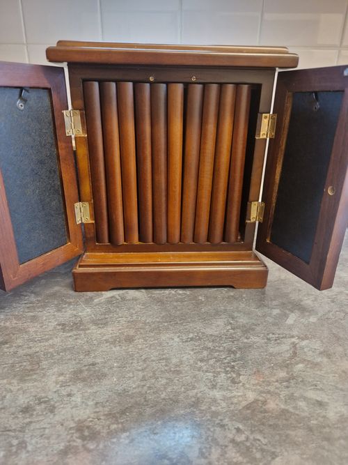 Wooden Photo Storage Box Cabinet, Double Doors, Dividers, Clear Sleeves Brown — image 2