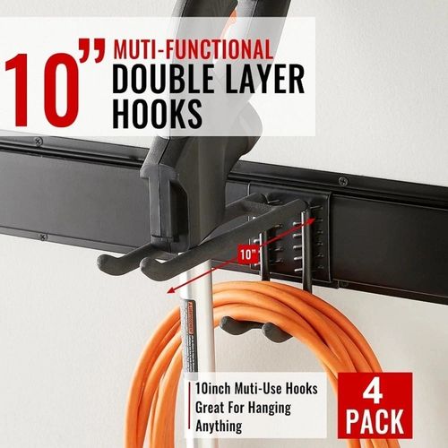 2x Garage Garden Tool Holder Storage Rack Shed Wall Mounted Organiser Long Hooks — image 3