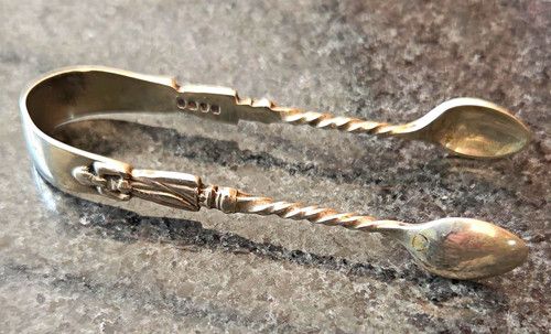 Silver Plate Twist Pattern Sugar Tongs with Spoon Ends, Stamped EPNS
