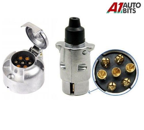 7 pin 12V N Type Metal Aluminium Socket And Plug Set Trailer Caravan Tow Bar