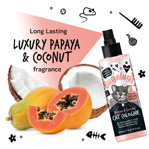 Bugalugs Cat Shampoo Conditioner Cologne 500ml 200ml Papaya Coconut Grooming Kit — image 7