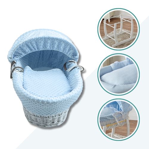 Baby Moses Basket With Stand - Pink Waffle / Grey Wicker | Mattress And Bedding — image 7