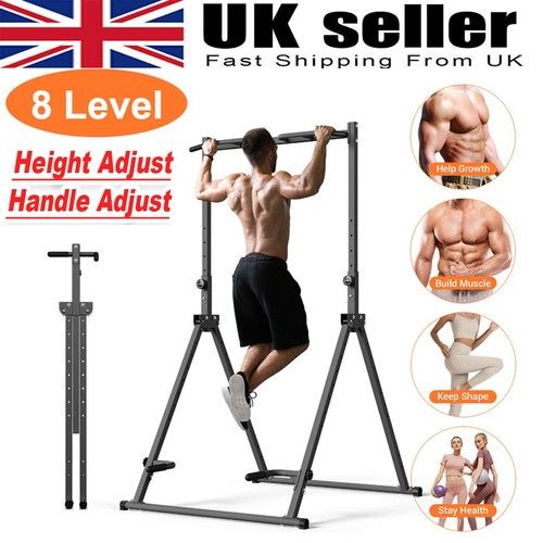 Foldable Power Tower Station 8Level Adjust Pull Up Bar Home Gym Strength Workout