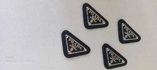 4 x Prada Logo Triangle Black and Silver Button Pendant clothing emblem — image 3