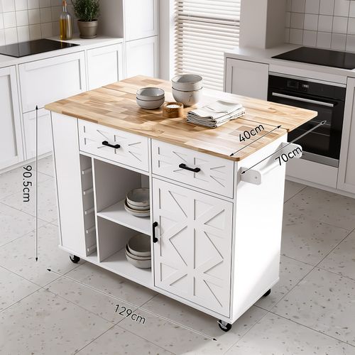 Kitchen Island with Side Storage Rack Mobile Kitchen Trolley Cart w/ Cabinet UK — image 3