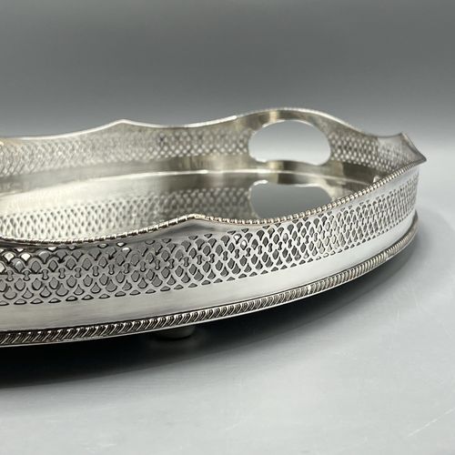 Antique Silver Plated Gallery Serving Tray Cocktail Drinks Tea Handles Stud Feet — image 6