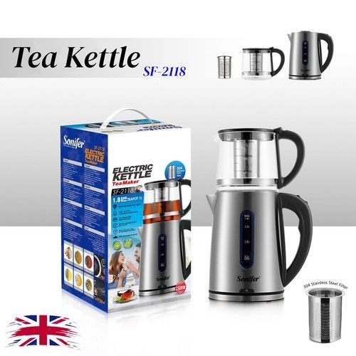 2-Tier Tea Kettle 1500 W,Turkish Tea Maker,Kettle 1.8L+Teapot 1L,Stainless Steel
