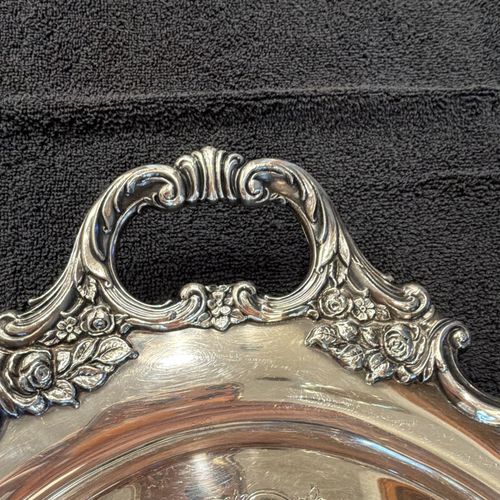 Wallace Silversmiths Rose Silver plate Oval Serving Tray/Platter w/ Handles — image 3