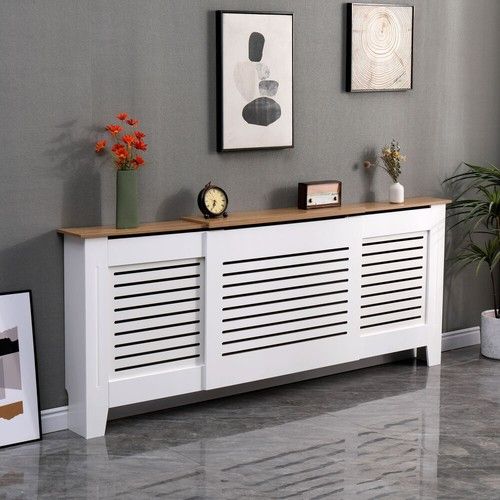 Kensington Radiator Cover Modern Horizontal Slat Grill MDF Cabinet White/Oak