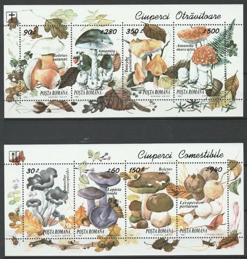 Romania 1994 Mushrooms 2 MNH sheets — image 1