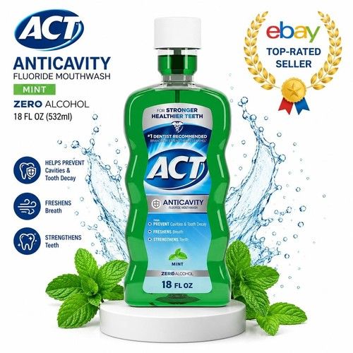 ACT Mint Mouthwash 532mL Zero Alcohol Fluoride Anticavity Tooth & Breath Care