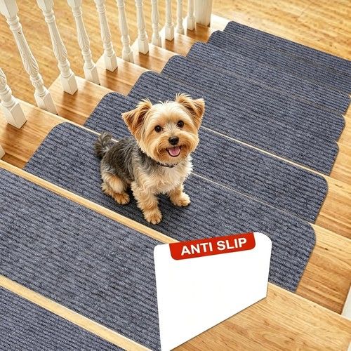 15 PCS Non Slip Stair Treads Carpet Mats Self-Adhesive Backing Grey 20 x 76 cm