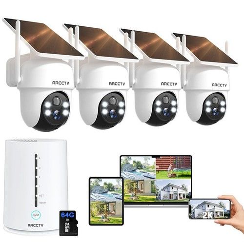 ARCCTV 4MP Wireless Security Camera System Solar Powered PTZ Outdoor w/ NVR 32GB