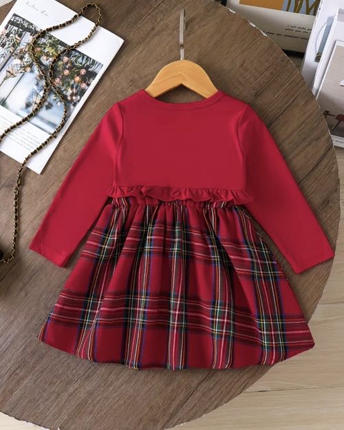 Girls Red Plaid  Long Sleeve Knee Dress Bow        12 to 18 Months — image 6