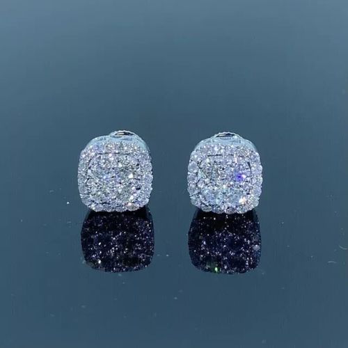 2 Ct Round Cut Created Diamond Men's Cluster Stud Earrings 14K White Gold Plated — image 1