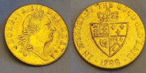 1788 English Coin King George III Vintage Old Milled Royal Gold Lustre Antique