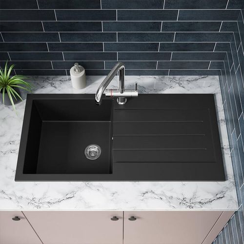 Comite Granite Single Bowl Kitchen Sink -Black- with Reversible Drainer-Undermou — image 4