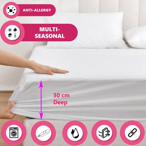 Non-Noisy Waterproof Mattress Protector Fitted Double Bed Cover Anti Allergy Bed — image 2