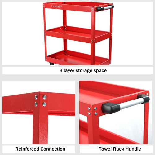 Tool Storage Heavy Duty Garage Trolley Workshop 3 Tier Wheel Cart DIY Red UK — image 5