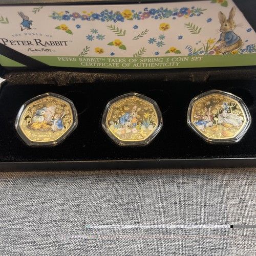 Peter Rabbit tales of spring 3 coin set In Beautiful Presentation Box With Coa