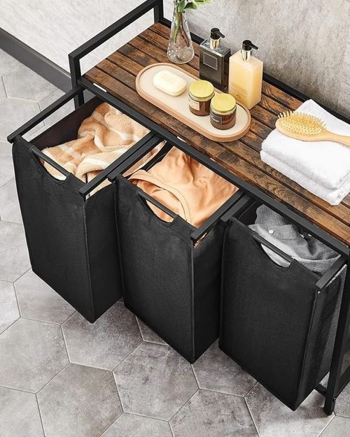 3 Compartment Laundry Hamper Basket Removable Bag Large Organizer Clothes Sorter — image 9