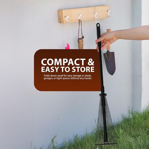 25 TINES ADJUSTABLE TELESCOPIC METAL GARDEN RAKE LEAF METAL HANDLE LAWN GRASS — image 9