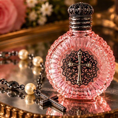 PINK GLASS HOLY WATER BOTTLE DECADE ROSARY BRACELET CATHOLIC DEVOTIONAL GIFT — image 2