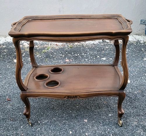 Vintage Italian Wooden Drinks Trolley Bar Cart Tea Serving Table PieCrust Top — image 1