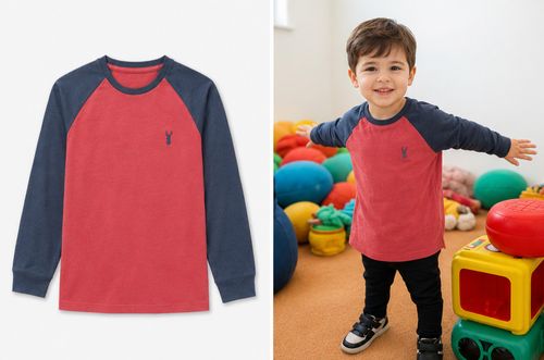 next boys long sleeve t-shirt contrast red navy logo — image 1